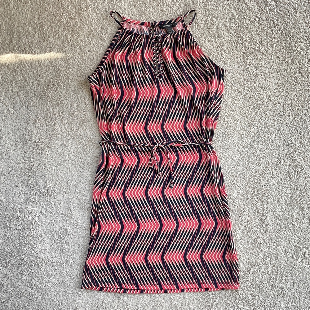 Banana Republic Factory A-Line Pink Navy Tie Chevron High Neck Dress Size XS